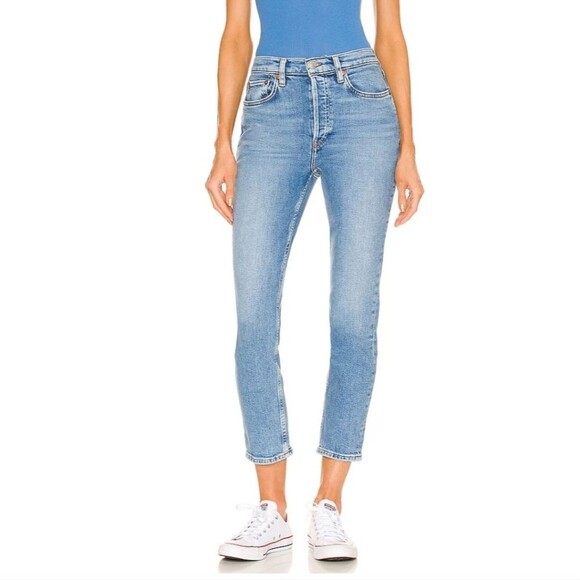 Re/Done 90's High Rise Ankle Crop Jeans Blue Stone Size 26 NWT - Picture 1 of 7
